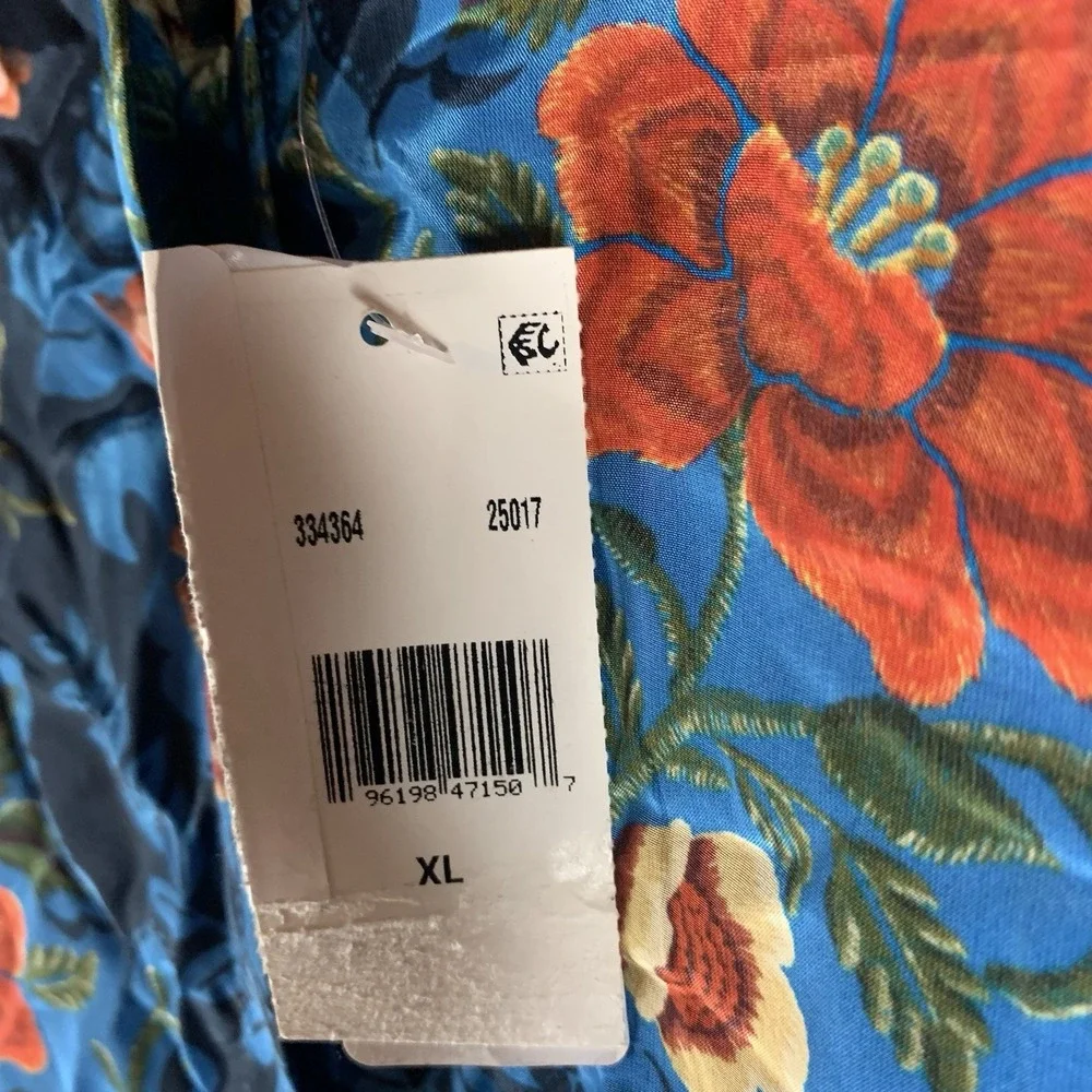 Farm Rio Women's Dress XL Arabesque Floral Blue Maxi Button Shirt‎ 3/4 Sleeve - Picture 5 of 15